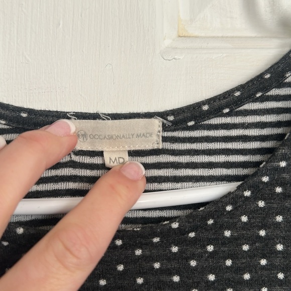 Occasionally Made grey and white polka dot and striped dress size medium - Picture 4 of 4